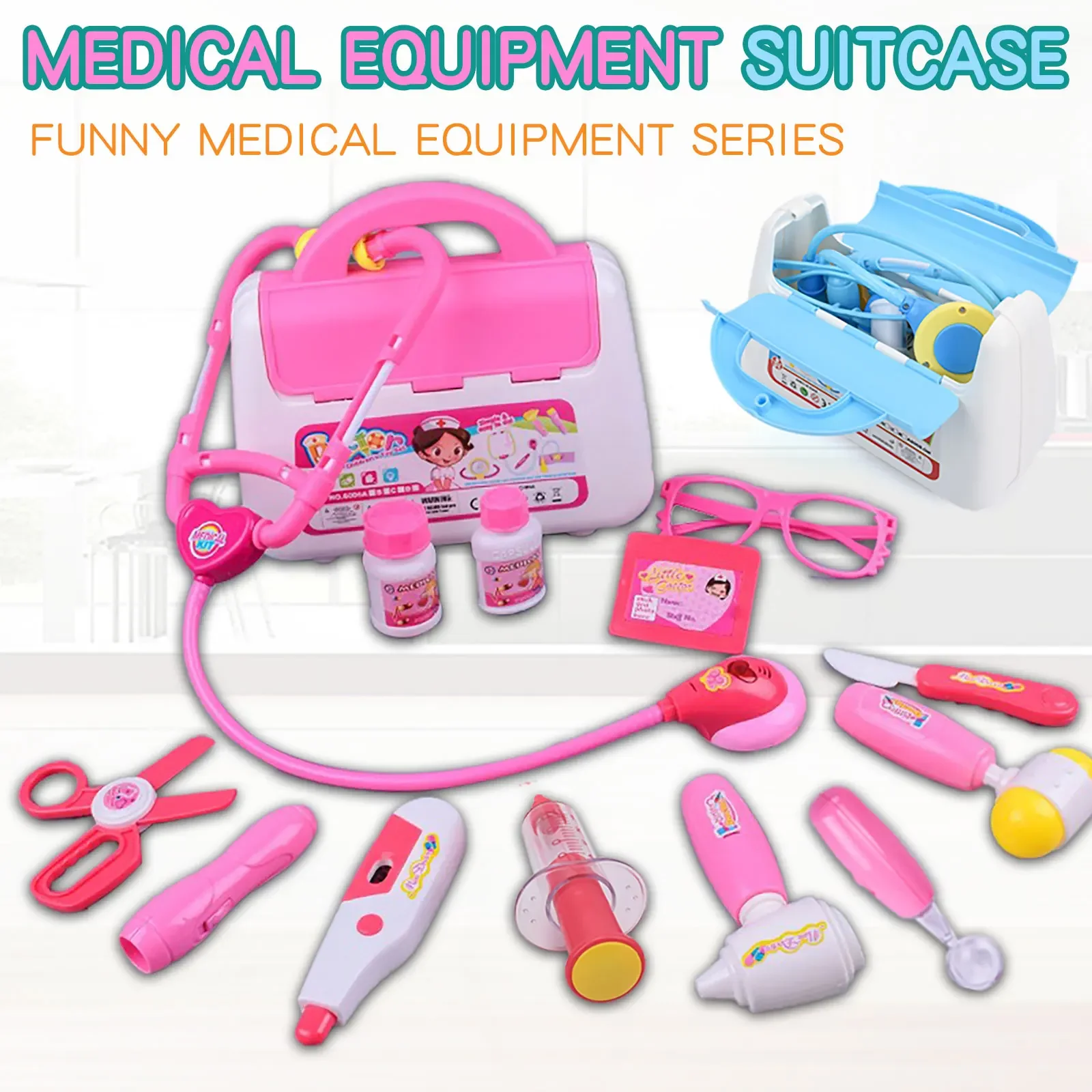 15 piece set with Children's sound and light medicine box doctor and nurse's simulated medical tools family toys
