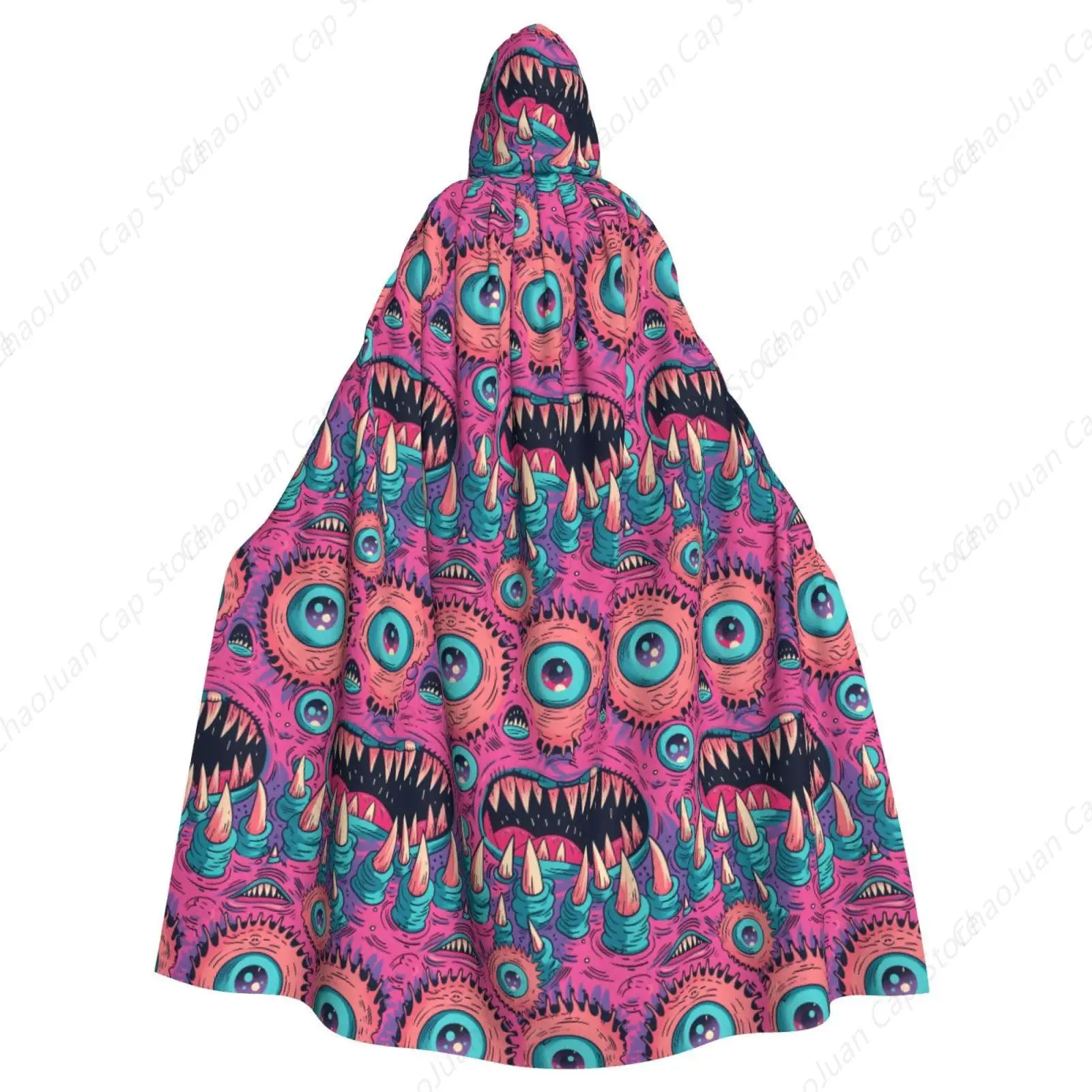 Halloween Costumes Cloak with Hood Halloween Cape Cosplay Hooded Christmas Robe for Men Women Cartoon Tooth Eyes