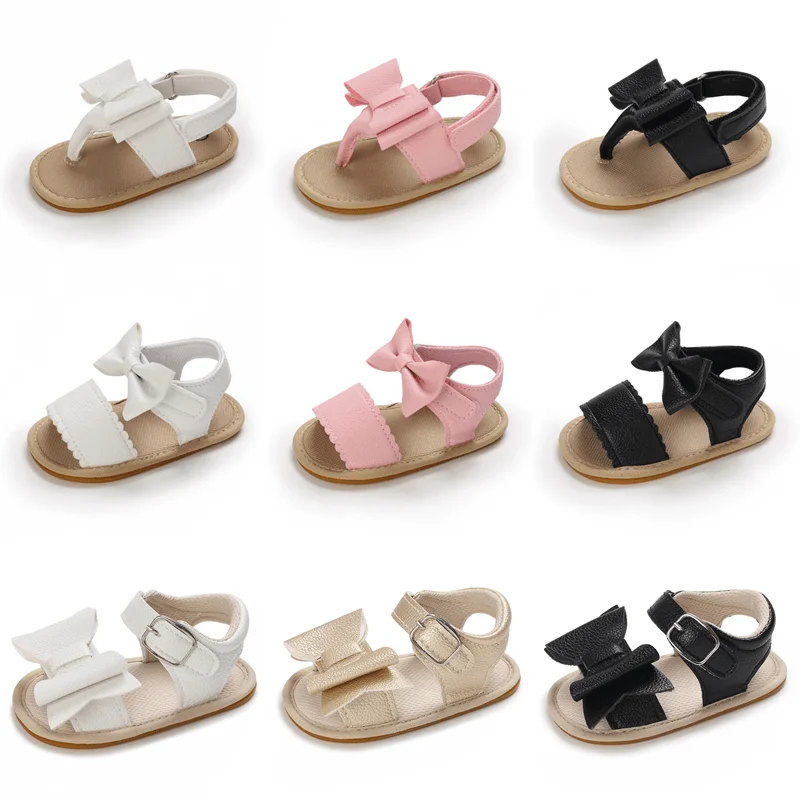 

2022 Brand New Baby Girls Fashion Cute Leather Bow Princess Shoes Soft Sole Non-Slip First Walker Baby Summer Casual Sandals