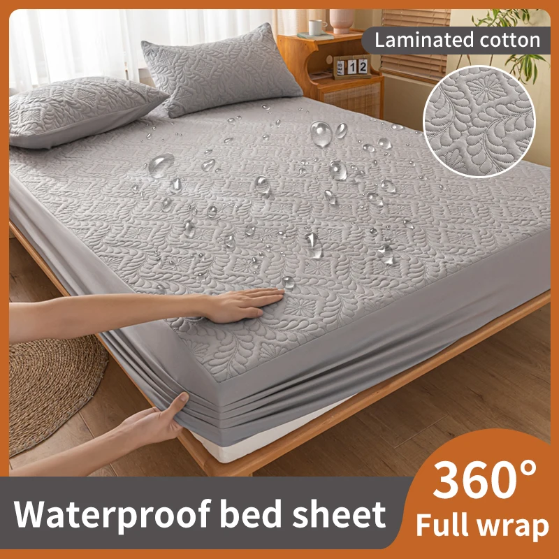 Waterproof Washed Cotton Adjustable Fitted Sheet, Mattress Protector Cover,Laminated Cotton Quilting Process ,160x200