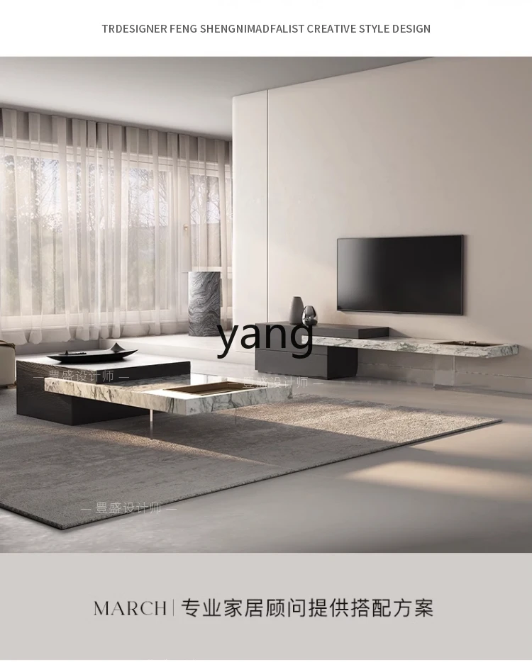 TGF Italian minimalist natural marble acrylic coffee table TV cabinet modern villa living room