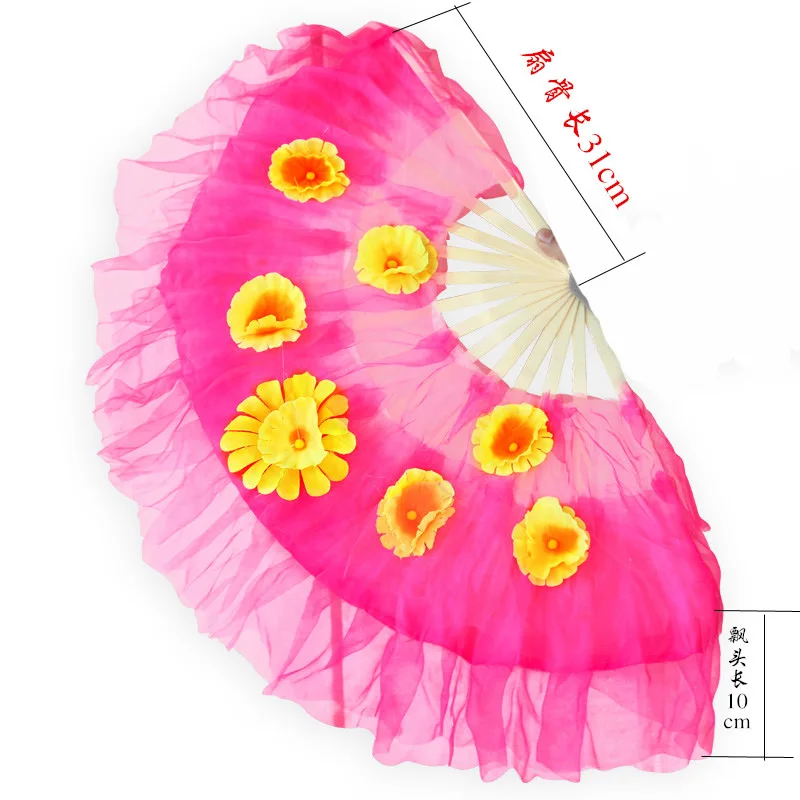 Ventaglio da ballo in filato di cristallo a doppia faccia Ventaglio in filato Phnom Penh Ventaglio in filato multistrato per performance di danza Ventaglio per adulti