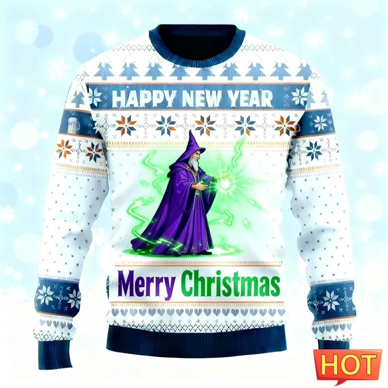 مضحك سانتا كلوز الجرافيك القبيح عيد الميلاد سترة للرجال العصرية طاقم الرقبة ثلاثية الأبعاد المطبوعة بلوزات فضفاضة عطلة ارتداء البلوفرات