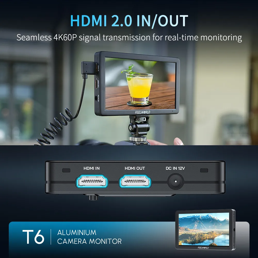 شاشة FEELWORLD T6 على الكاميرا IPS عالية السطوع 6 بوصة مبيت ألومنيوم لإنتاج الأفلام/تخصيص الشعار/مصنع بالجملة #3