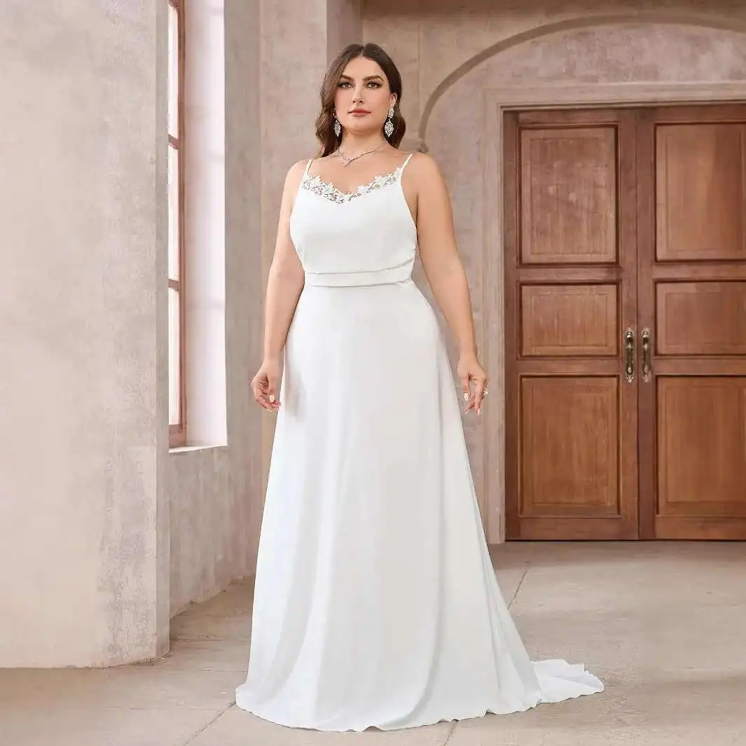 Abito da sposa lungo fino al pavimento con fiocco a canotta in pizzo semplice in raso con una spalla 2025 Party Summer Elegantes Casual Y2k