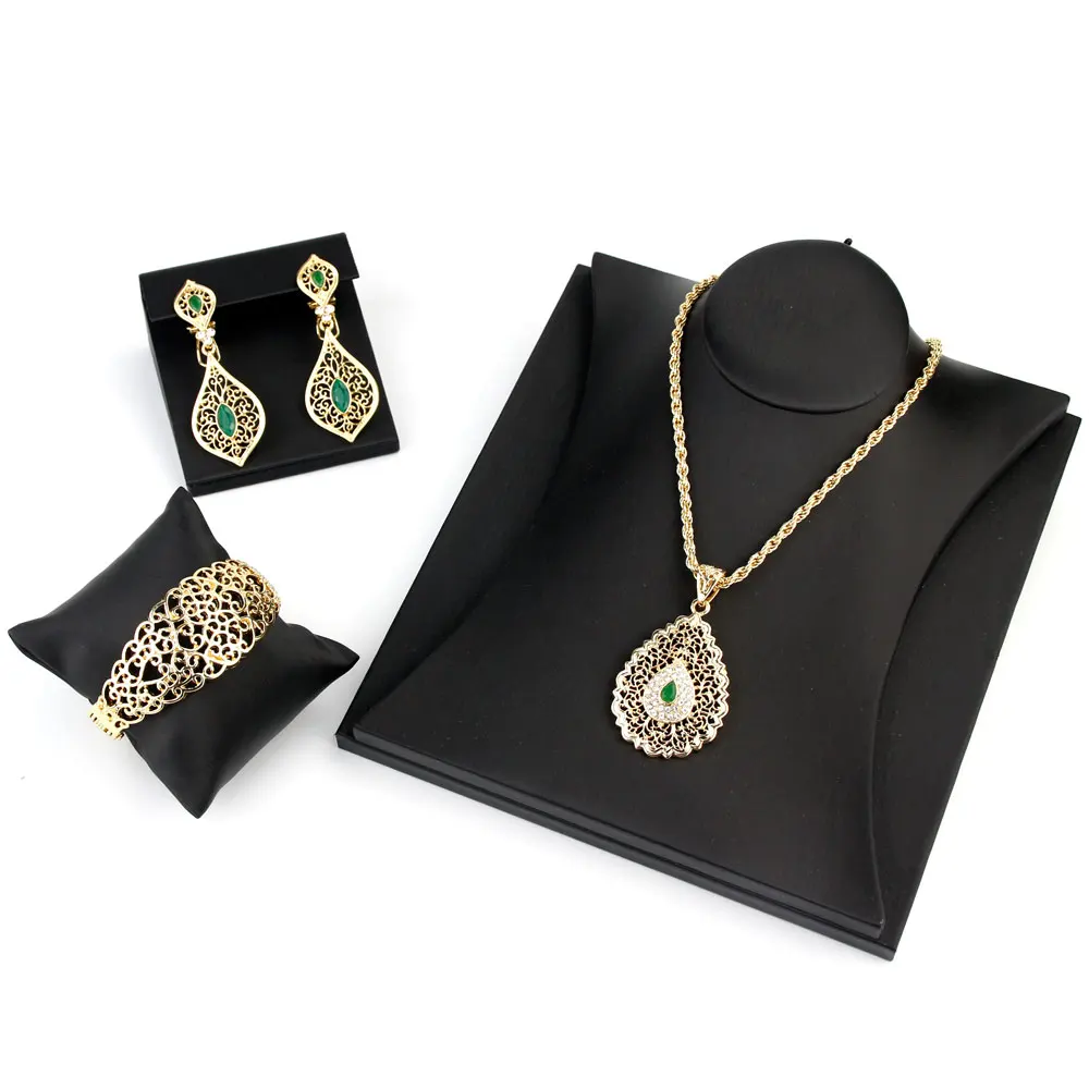 Neovisson Fashion Style Wedding Jewelry Sets Women Earring Necklace Cuff Bracelet Bangle Algeria Gold Color Bride Gift
