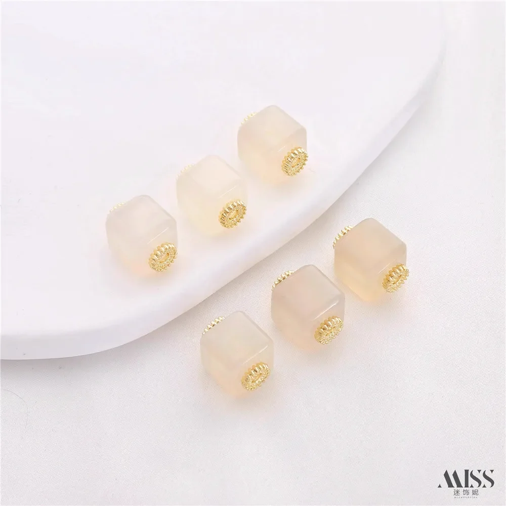 Natural Agate Inlaid with Gold Sugar Cube Square Bead Diy Handmade Through-hole Loose Beads Bracelet Necklace String Accessories