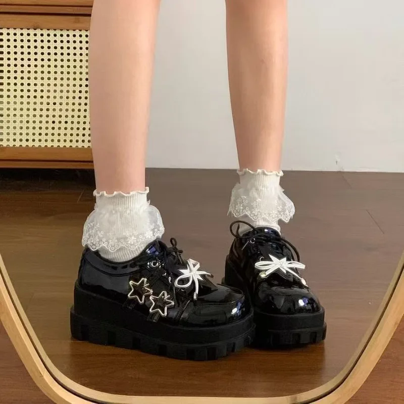 

Thick Soled Black Leather Shoes 2026 New Japanese Style Height Increasing Women's Shoes Mary Jane Single Shoes
