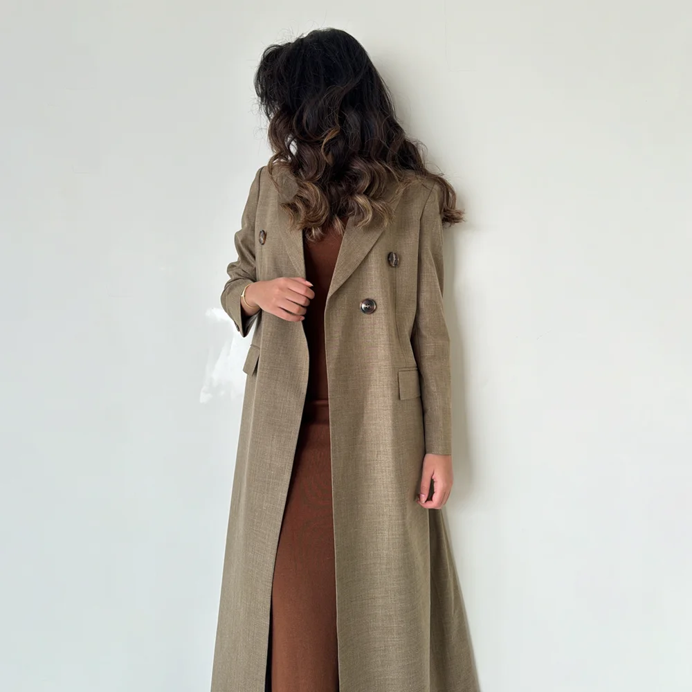 Women Jackets 1 Piece Fashion Peak Lapel Double Breasted Long Coat Solid Color Chic Basics Daily Casual Elegant Female Blazer