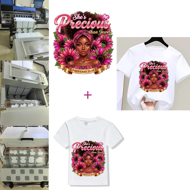 Beauty African Girl flower pray Patch Heat Transfer Patch For T-shirt Dress clothing girl Sticker Washable Elasticity Sticker