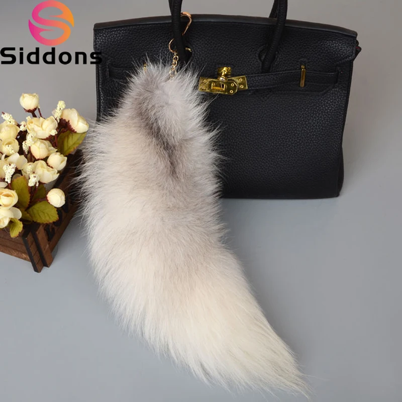 

Hot Sale Fashion Fox Tail Keychain Wolf Tail Fur Tassel Bag Tag Black And Brown Pom Pom Charm Keyring Holder Strap Chain Gifts