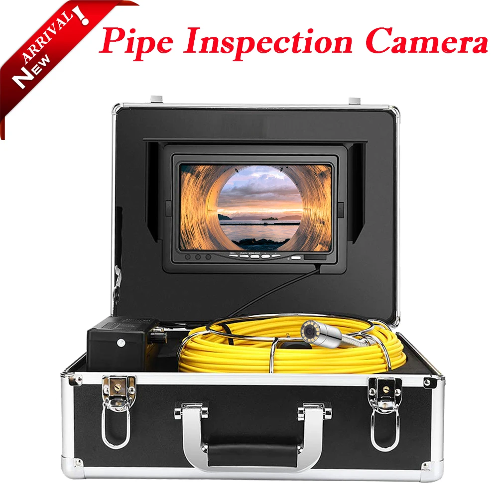 TPWLCO New Drain Sewer Industrial Endoscope System DVR Recorder 23mm 12pcs LEDS Pipe Inspection Video Camera 7inch LCD Monitor