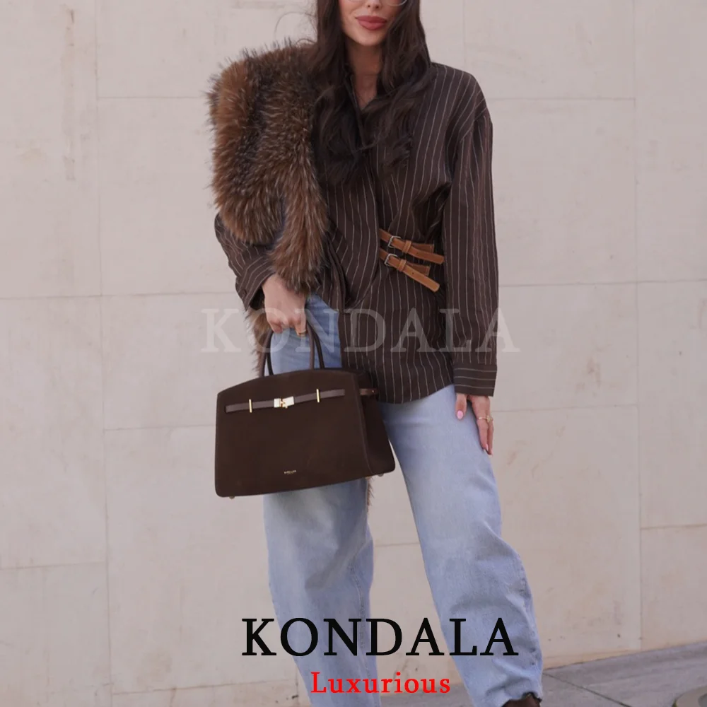 

KONDALA Винтажная шикарная коричневая полосатая свободная рубашка для женщин с длинным рукавом, на пуговицах, с поясом, модная блузка, весна-лето 2026, топ для девушек