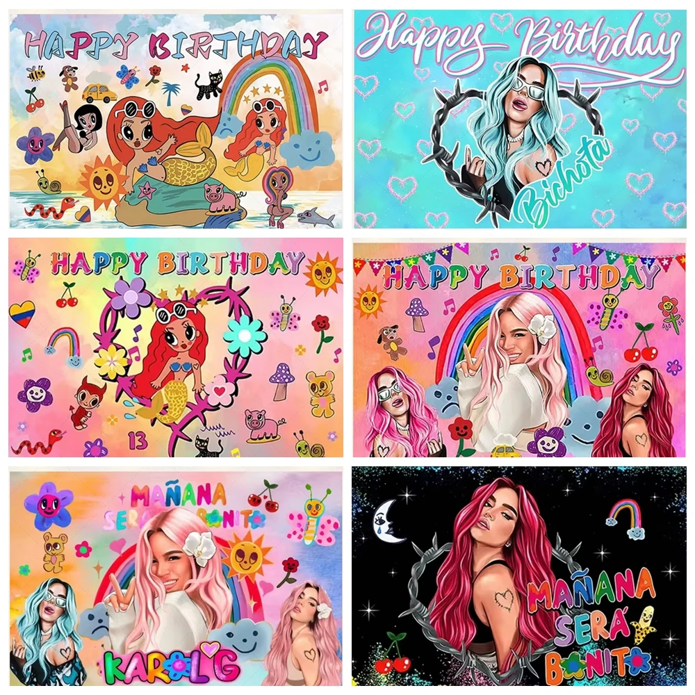 

Girl's Birthday Party Decoration Karol G Mañana Sera Bonito Background Super Singer Star Photography Backdrop Props Custom