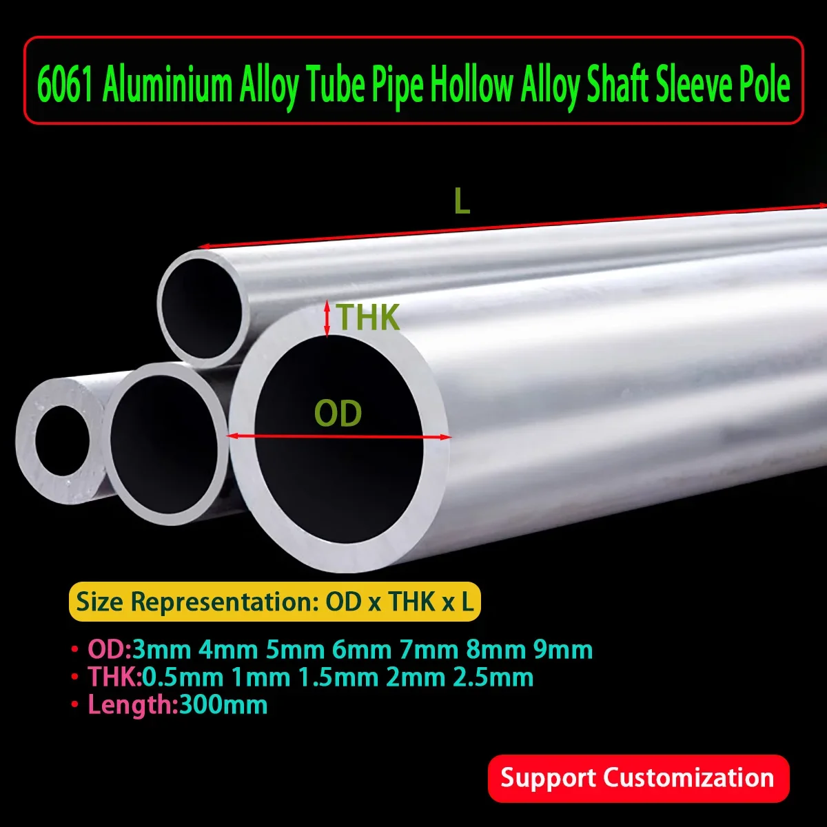 

6061 Aluminum Tube Pipe Hollow Round Aluminum Pipe Alloy Shaft Sleeve Pole CNC Metal DIY Length 300mm