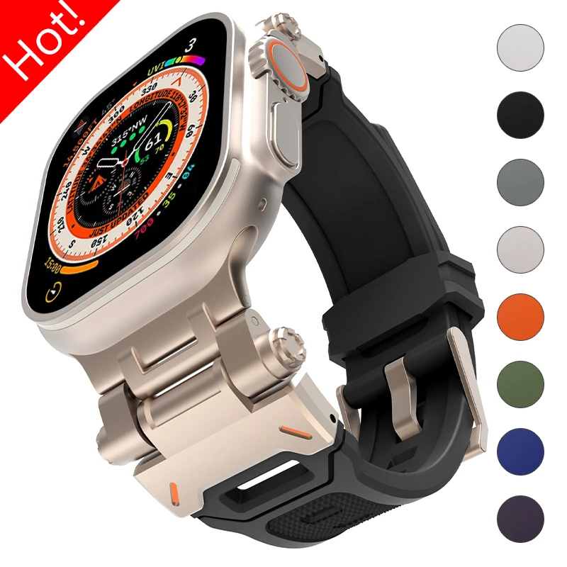 Silikonarmband für Apple Watch Armband Ultra 3/2/1 49 mm 46 mm 45 mm 44 mm 42 mm Metallanschlussband für IWatch 11 10 9 8 7 6 SE 5 4 3