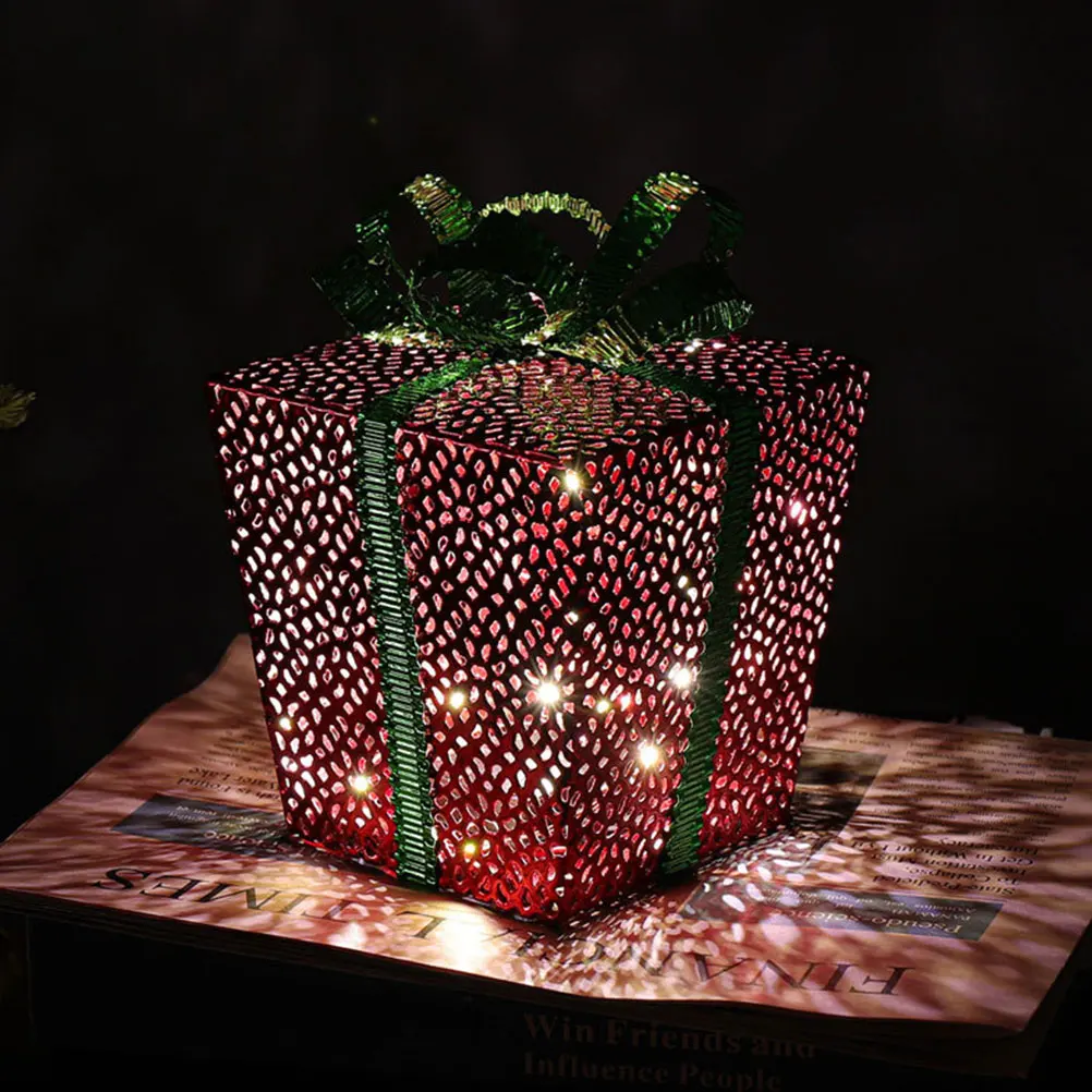 

Christmas LED Gift Box Red Iron Xmas Decorations Lighted for Store Office Hotel Restaurant Christmas LED Gift Box naments Party
