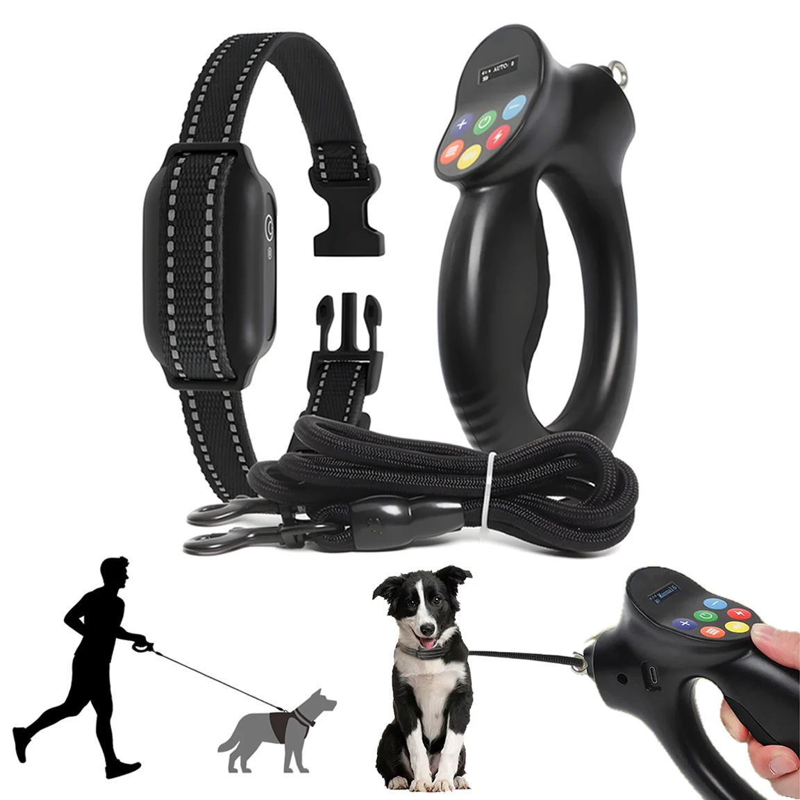 

500M Remote Control Electric Dog Training Collar Waterproof Smart Auto Anti-bark with Tension Induction&Night Reflection Collar