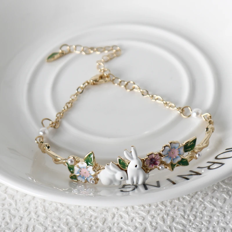 Anime Movie Alice in Wonderland Rabbit Bracelet Metal Enamel Charm Bracelet Boys Girls DIY Personality Jewelry Gifts