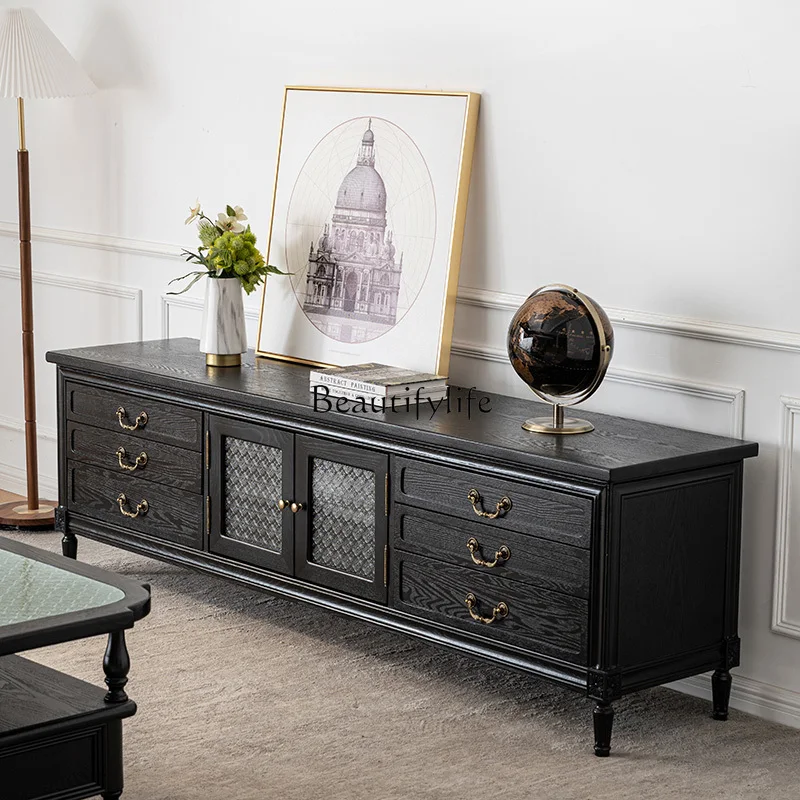 *미국산 원목 조각 블랙 복고풍 TV 캐비닛 조명 럭셔리 심플한 작은 아파트