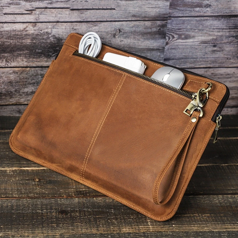 genuine leather cowhide protecting storage case bag zipper laptop computer for macbookpro14 computer unisex office gift custom