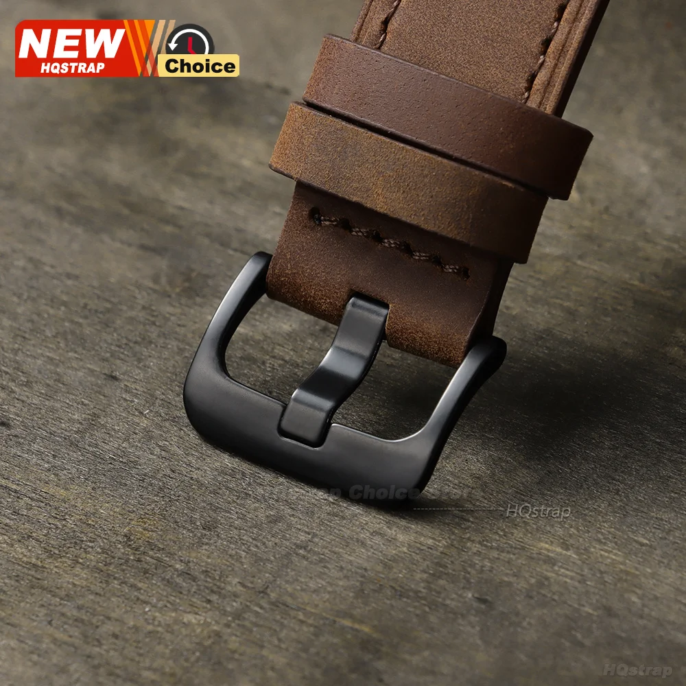 Neues Mattes Vintage-Uhrenarmband 18mm 20mm 22mm 24mm Rindsleder Schwarze Schnalle Lederarmband Smart-Armband für Seiko Armband für Omega – Detail 3