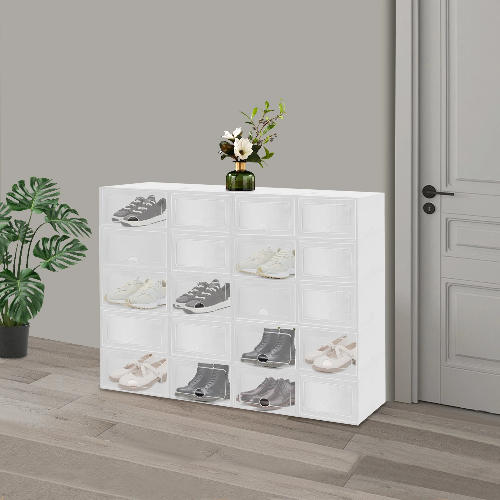 

20 шт., витрина для кроссовок, органайзер, штабелируемая коробка для хранения обуви, прочный пластик