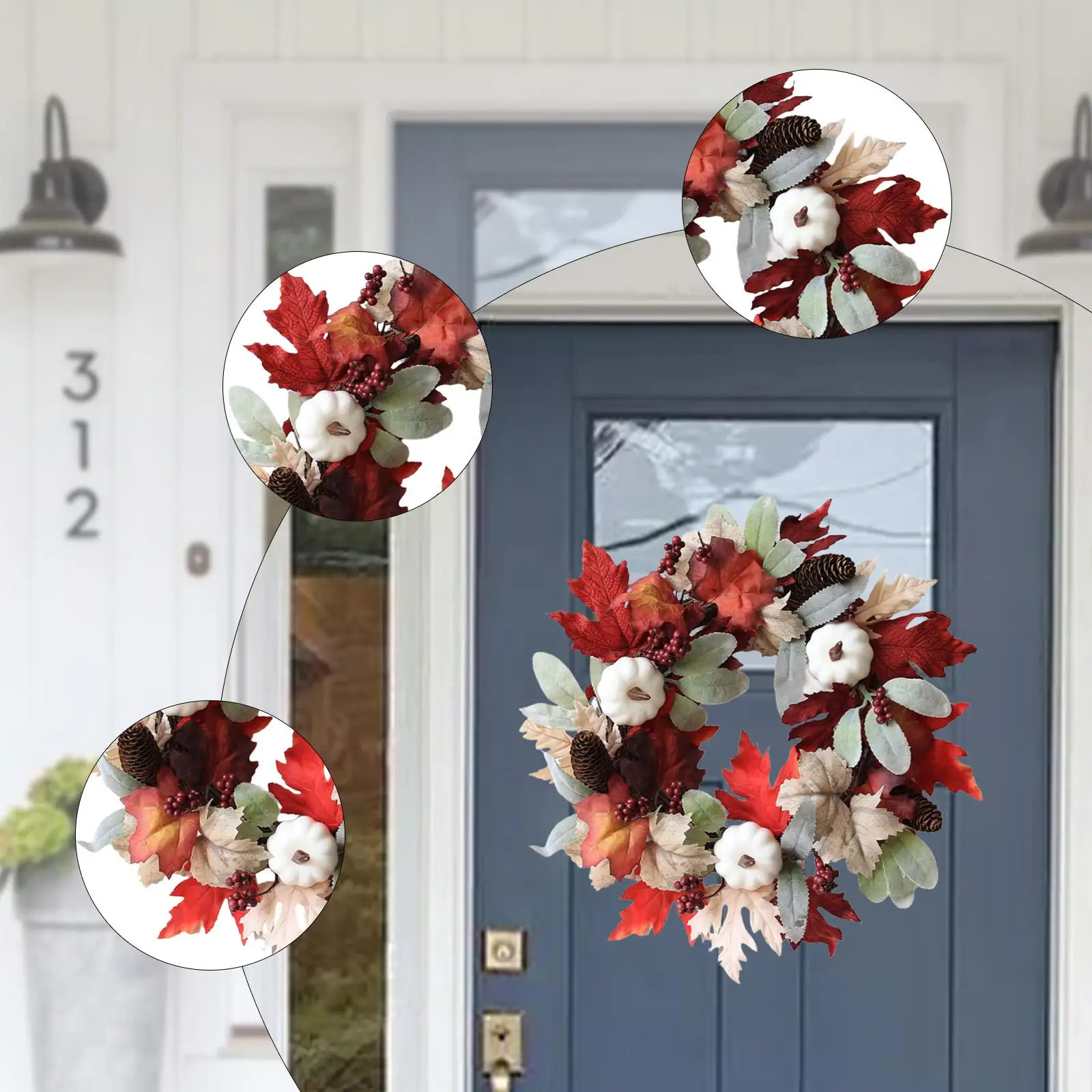 

Artificial Fall Wreath Thanksgiving Decor Holiday Decoration 17.72inch Autumn Wreath for Party Wedding Wall Indoor Outdoor
