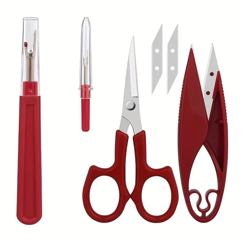 6 pieces of red thread remover, thread remover, and thread clipper, commonly used manual sewing tool set for thread removal