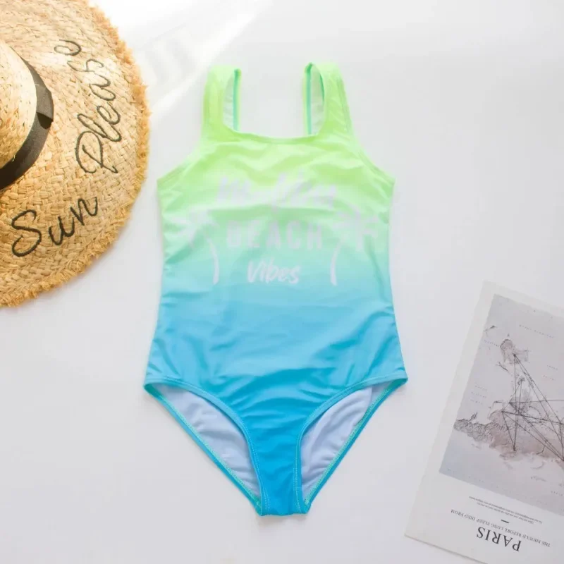 Fashion teen Girls One-Piece Swimsuit letter printed shiny Girls Swimwear Kid girls Swimming outfit bathing suit 7~14Years