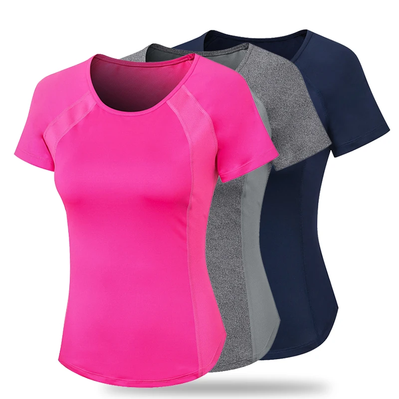 

Women Slim Fit Yoga Short Sleeve Tee Round Neck Sports T Shirt Fitness Running Jogging Breathable Quick Dry Mesh Top Custom Logo