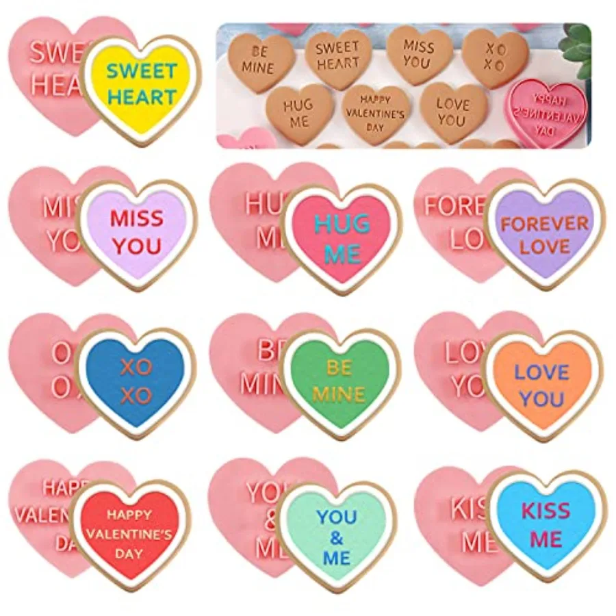 

Valentines Cookie Cutters Heart Shapes for Baking, Personalized Cookie Cutters with Plunger Stamps for Valentine Party Supplies