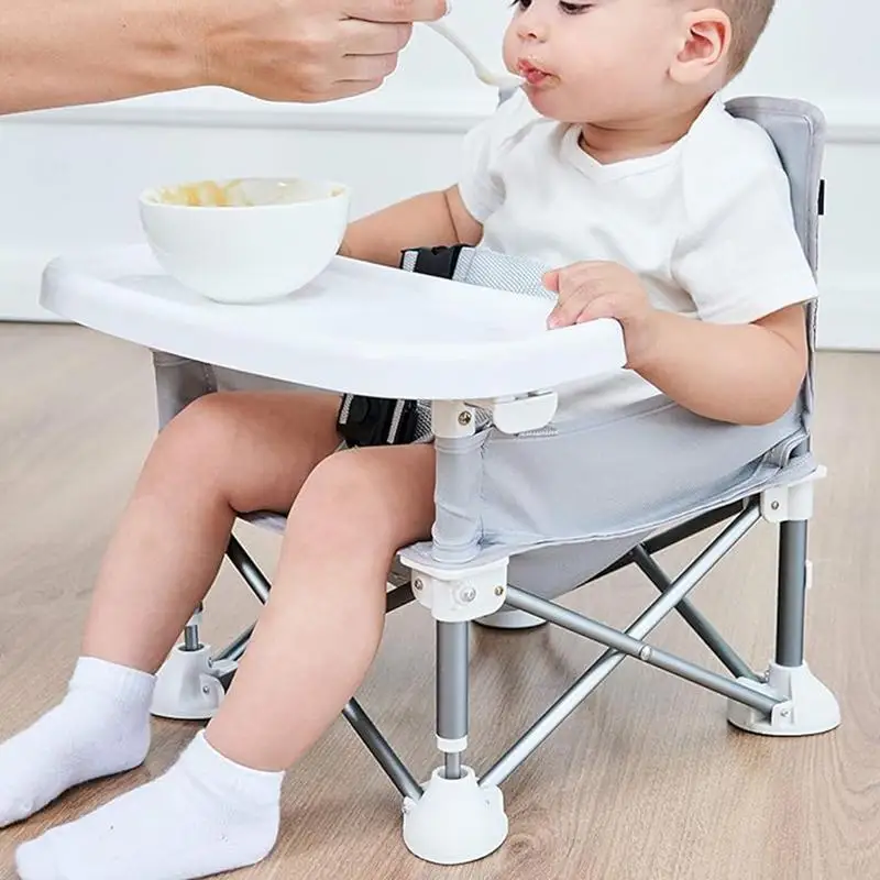 Baby Foldable Portable Dining Chair With Plate Seat Belt Children\'s Beach Chair Camping Child Comfortable Feeding Seat Baby