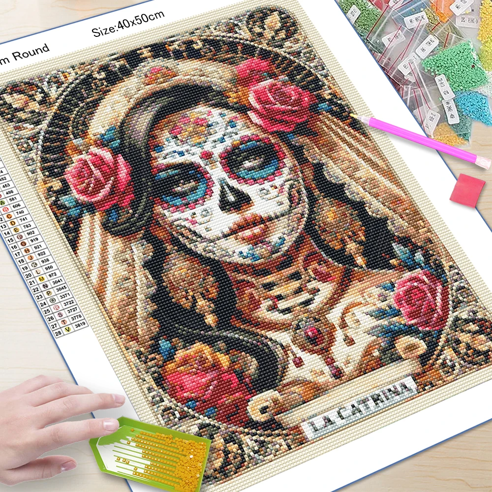 DIY Diamond Art Painting Skeleton Ladies Mosaic Cross Stitch Set Art Flower Gemstone Inlay DIY Gift Decoration Painting