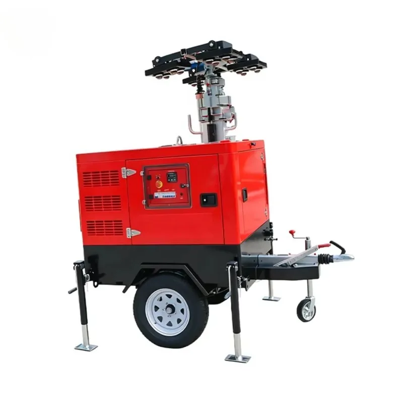 Mobile Generator Lighting Tower Trailer Mounted LED Light Tower for Outdoor Job Site Night Work