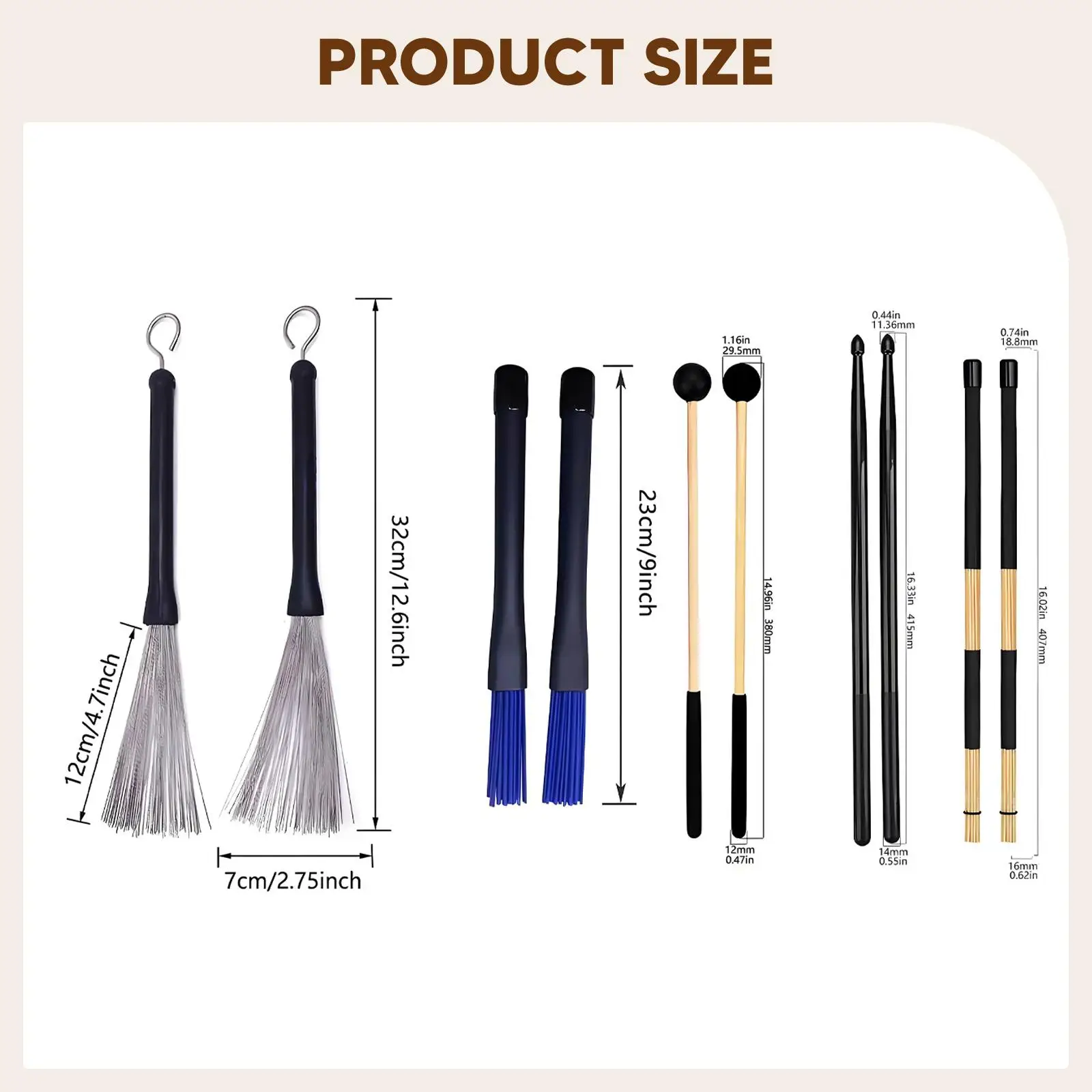 

Набор барабанных палочек с эргономичными ручками, аксессуары для барабанов, детали музыкальных инструментов для практики и обучения