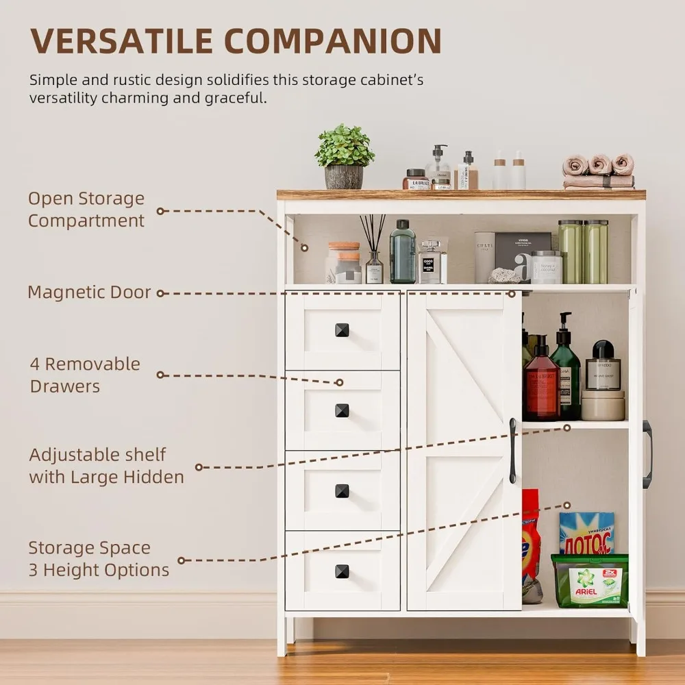 

Farmhouse Storage Cabinet with 2 Doors and 4 Drawers, Freestanding Bathroom Storage Cabinets, Kitchen Pantry, Customized