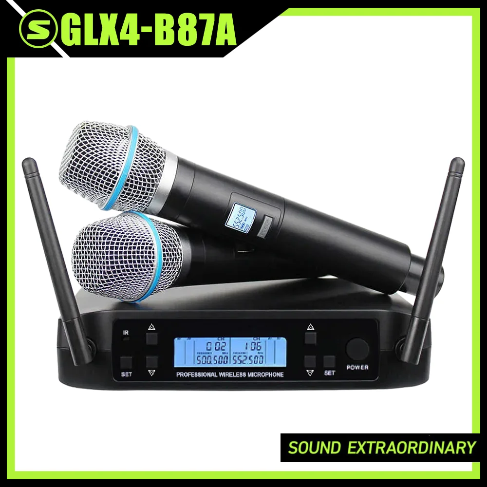 Système de Microphone professionnel double sans fil B87a, UHF GLXD4, double micro portable dynamique pour scène, karaoké, chant, discours, mariage