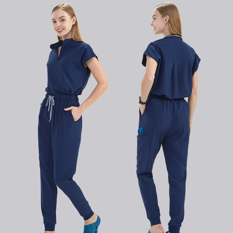 Marinha esfrega uniformes conjunto médico cirúrgico feminino túnica superior jogger pant hospital médico cirurgião estética roupas clínicas S180-02