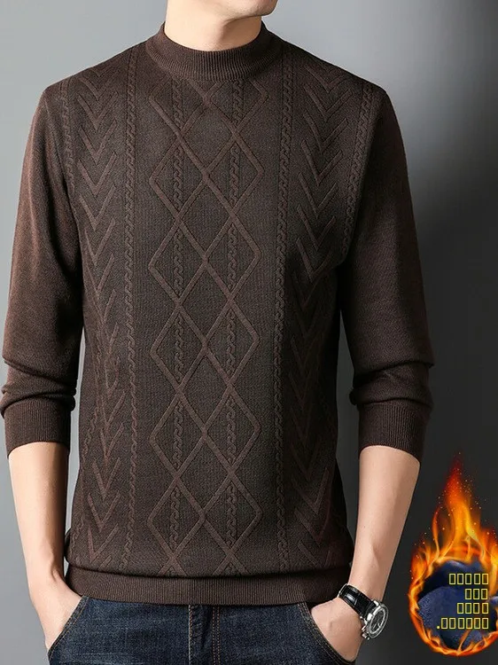 

Thiened вязаный мужской свитер Fce Lined Long Sve round Ne Loose Winter Warm Top Woolen irt Ciwalk Commute Sle