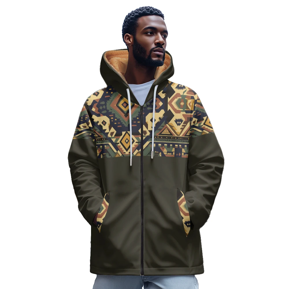 3D Print Thicken Luxury Plaid Men's Streetwear Oversized Zip Up Hoodies Men Winter Hooded Coat Sweatshirts Loose Men Hip Hop