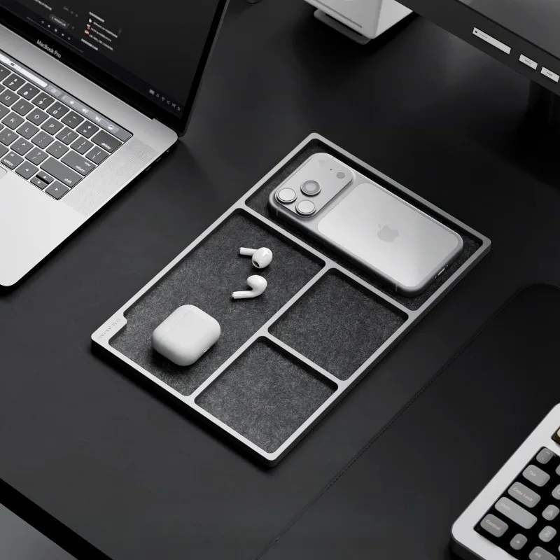 Aluminum Alloy Tray Minimalist Computer Table Earphone Watch Grid Storage Trays Desktop Pen Organizer Box Desk Organization