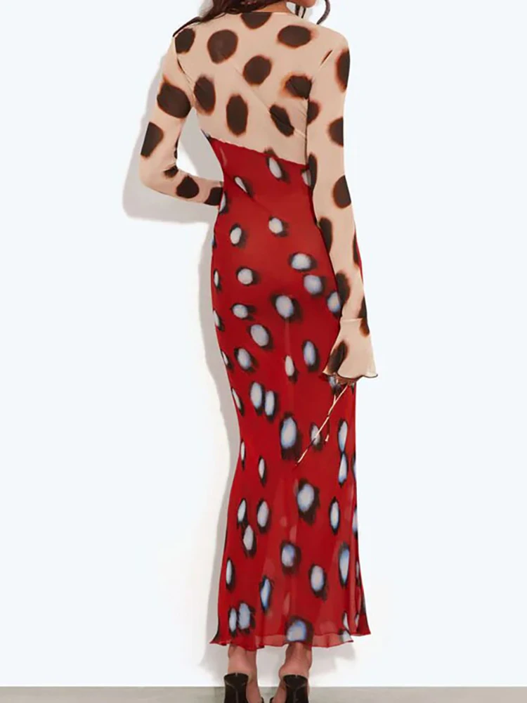Women's Long Flare Sleeve Maxi Dress See through Chic V Neck Lace-Up Party Dress Spring Summer Holiday Print Ladies Dress 2026 - view 6