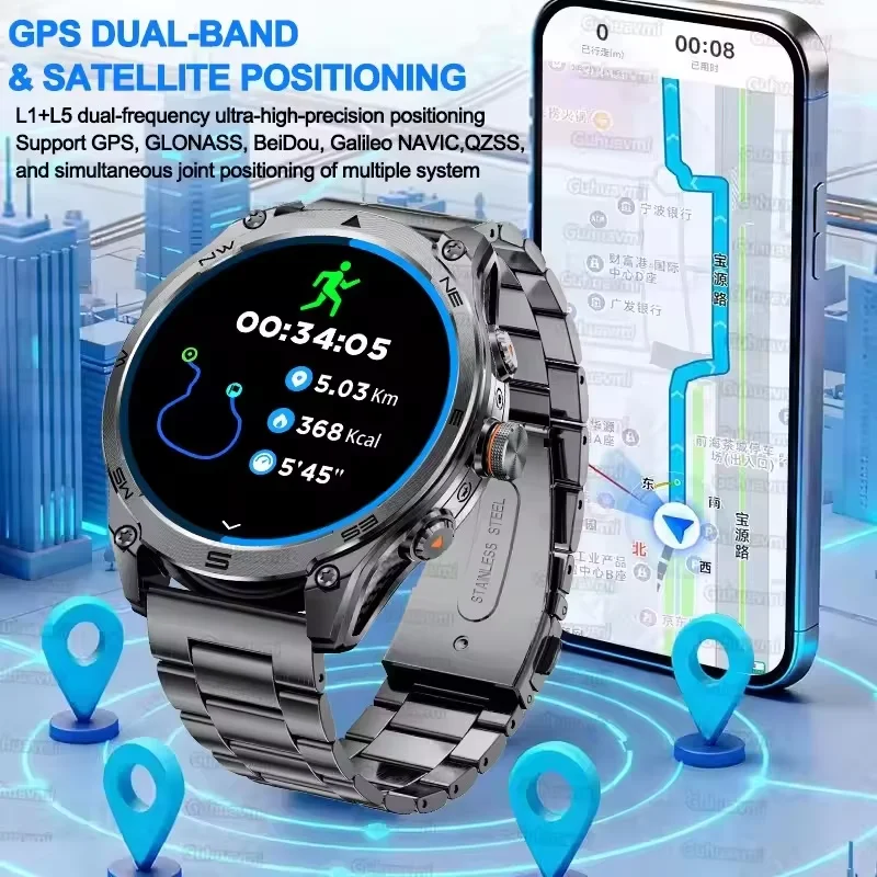 New Upgrade GPS Outdoor Sport SmartWatch Men With 10ATM Swim Waterproof Compass Altimeter 1.75