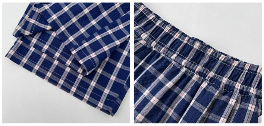 Blaue karierte Hose für Damen, lässig, Übergröße, hohe Taille, Taschen, weites Bein, Frühling, locker, Büro, Ausgehen, Spaziergang, lange Hose – Detail 5