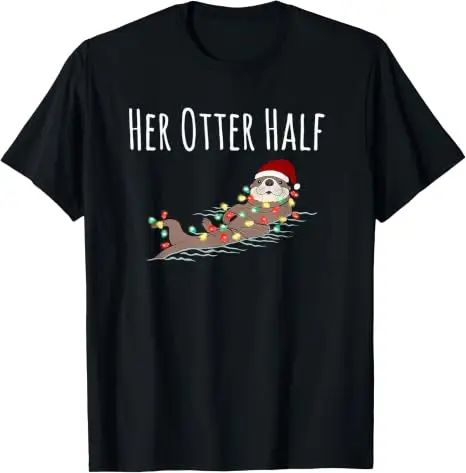 Lustiges Partnerlook-T-Shirt „His and Her Otter Half“ – Hässliches Weihnachts-T-Shirt im Y2K-Stil für die Familie, passende Weihnachtspyjamas mit Grafik und Spruch, Neuheit – Detail 15