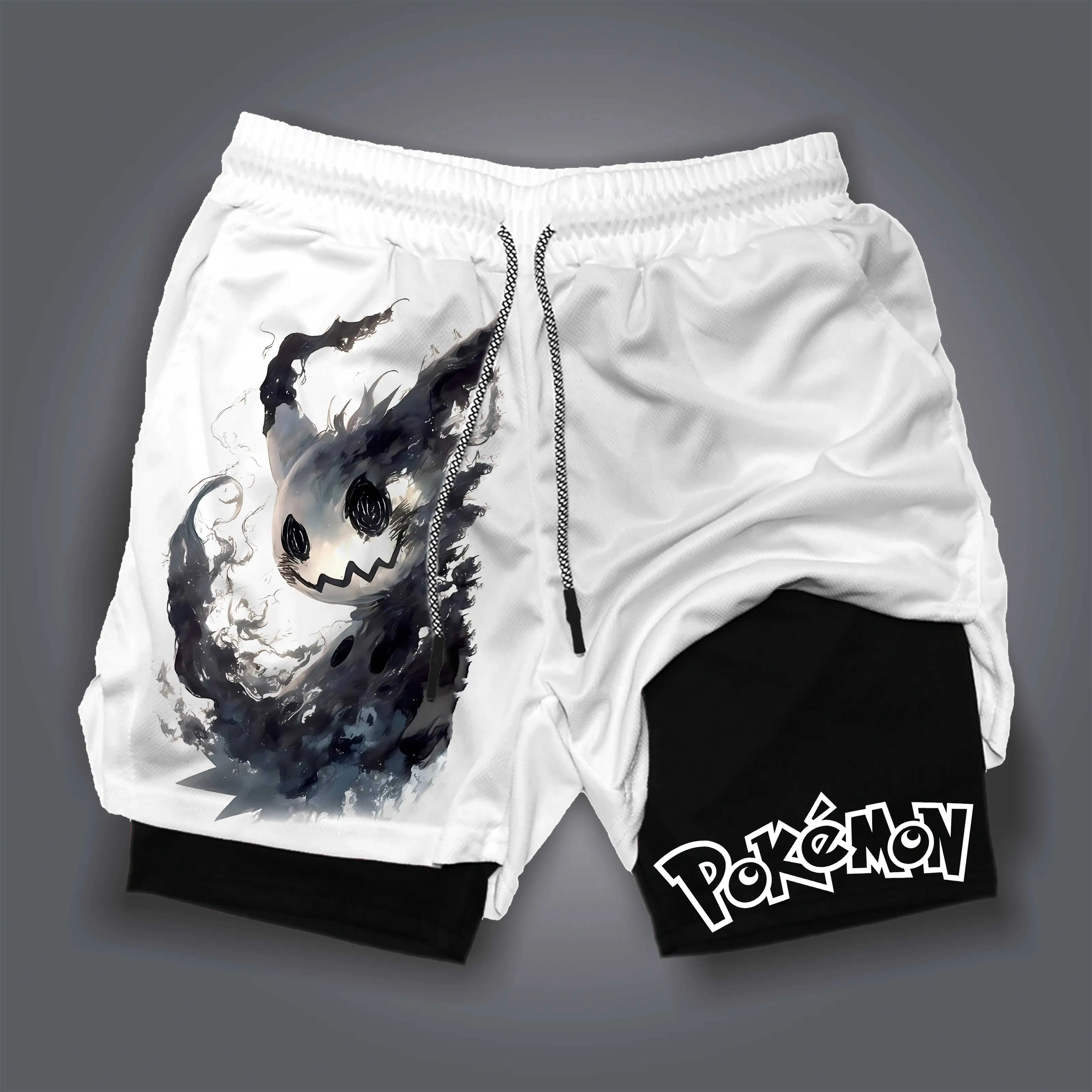 

Dual-Layer Workout Shorts, Anime Print Running Shorts, Quick Dry and Lightweight Gym Shorts for Men.