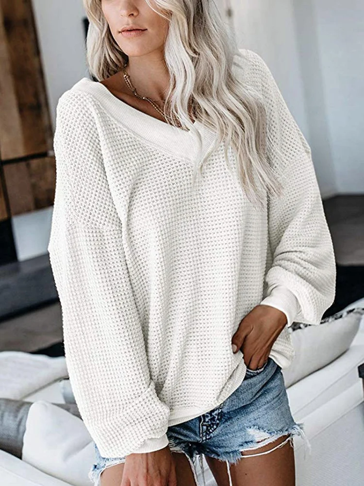 Autumn Women's Long Sleeve Casual Style Acrylic Material 2024 New Fashion V-neck Knitted Loose Pullover Sweater