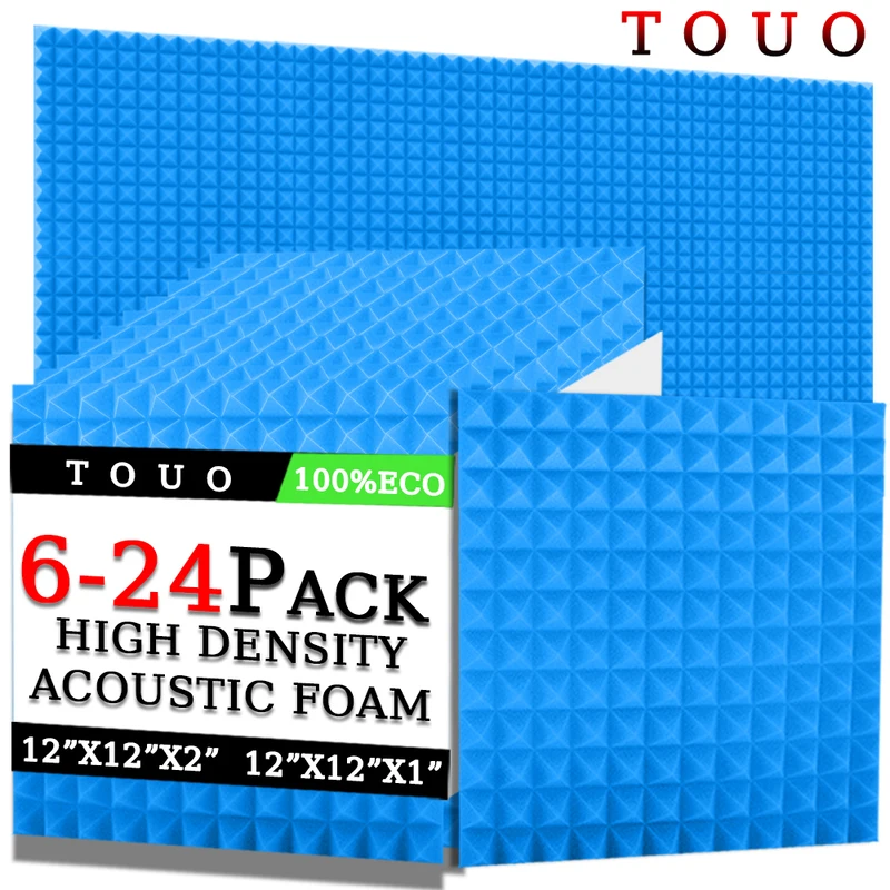 

TOUO Acoustic Foam 6/12/24 Pcs Pyramid High-Density Sound Proof Wall Panels Sound Absorbing Soundproof Treatment For Home Studio