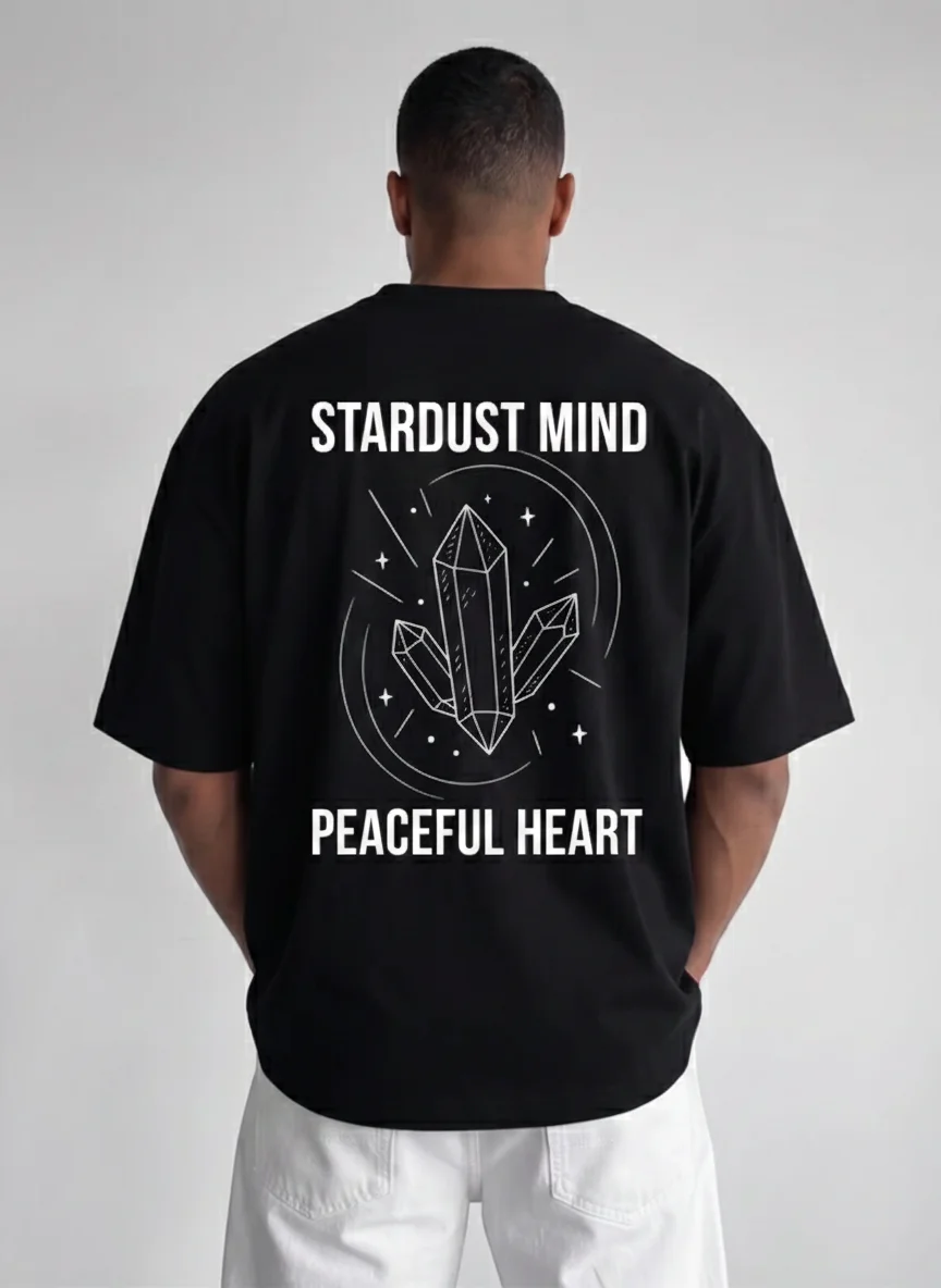 

Black Crystal Graphic Tee Stardust Mind Peaceful Heart Printed Tee Unisex Top Casual Wear Streetwear Aesthetic Tee Trendy